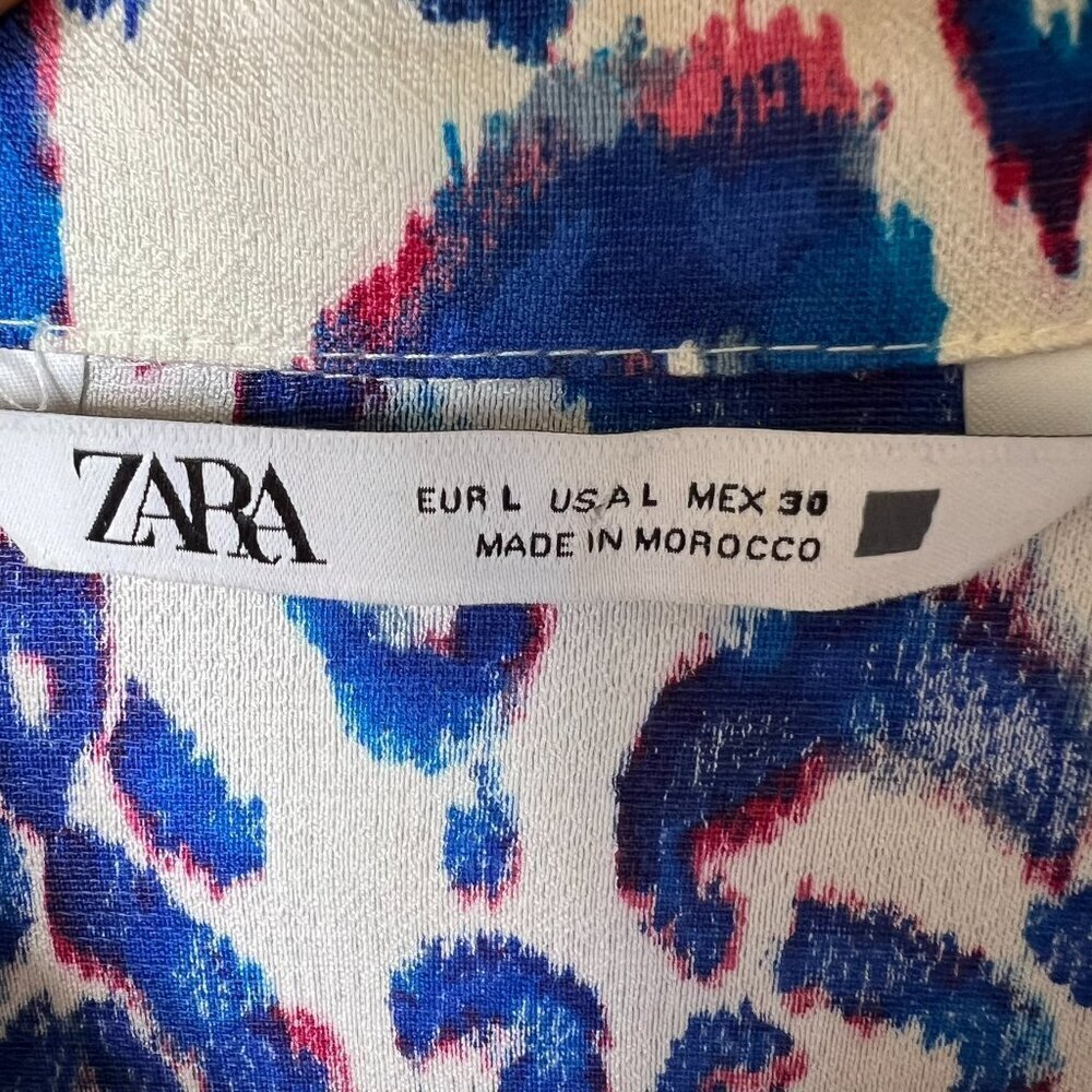 Zara Blouse Womens Size Large Tribal Puma Pattern Tunic Magali Shirt Colorful - Picture 2 of 14